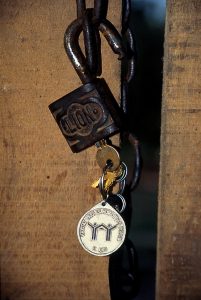 Detail of key and Habitat for Humanity keychain.